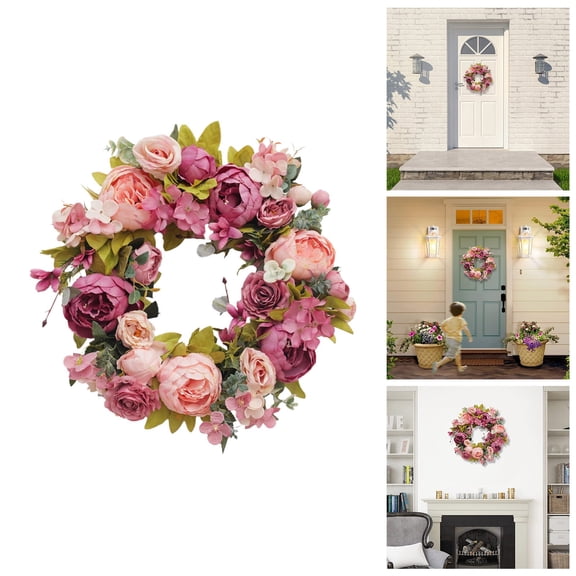 Spring Peony Flower Wreath Floral Wedding Hotel Props Spring Summer Fall Winter Large Wreaths Flower Green Leaves for Outdoor Front Door Indoor Wedding Wall Or Window Decor