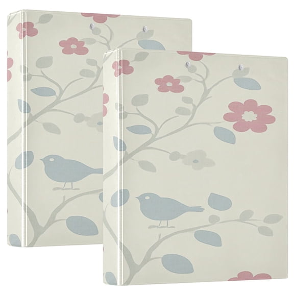 Spring Perch Flowers 12.4x10.6in PVC Round Ring Binder, D-Ring 3-Hole, Metal Clip, 200 Sheets