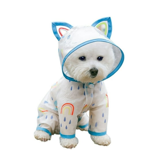 Spring Pet Rain Gear 4-Leg Full Coverage Dog Raincoat with Cat Ear Hood & Reflective Strip Waterproof Puppy Rain Jacket with Rainbow Pattern with Leash Hole for Rainy Days Outdoor Walking(A,XL)