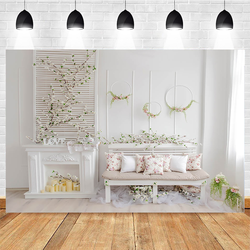 Spring Photography Background Bedroom Fireplace Sofa White Decoration ...