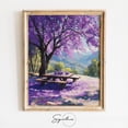 Spring Picnic Picture Spring Picnic Beneath Jacaranda Wall Art Print, Blooming Tree Landscape ...