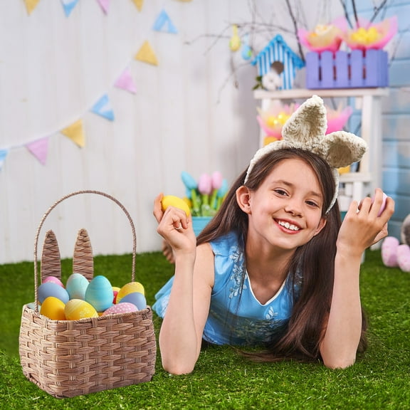 Spring Picnic Carrying Basket,Hand-Woven Easter Storage Basket,Snacks and Candy Organizer,Kids Gift Basket,Easter Eggs Storage Tote,Holiday Tabletop Decoration,Outdoor Picnic Basket,Cute Bunny Basket