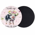 thumbnail image 1 of Spring Pig Coasters Set of 2, Absorbent Coasters for Drinks, Butterfly Botanical Floral Pink Plaid Coaster for Desk Coffee Table Protection, Home Decor House Warming Gifts 4", 1 of 8