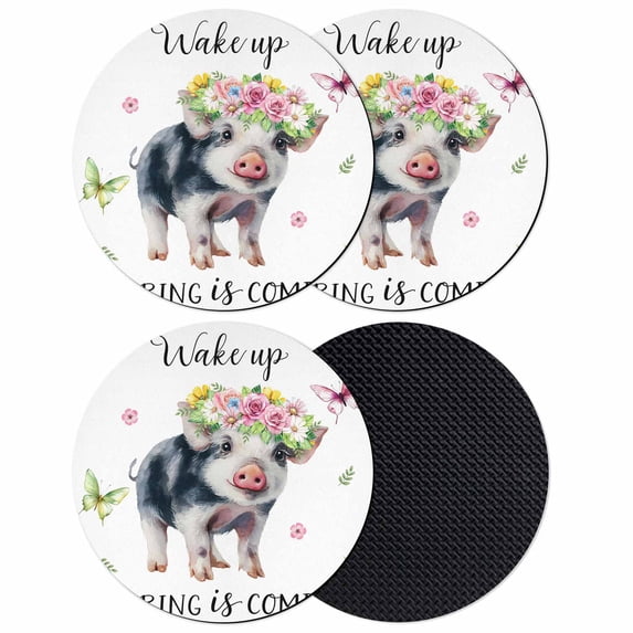 Spring Pig Coasters Set of 4, Absorbent Coasters for Drinks, Butterfly Botanical Floral Summer Coaster for Desk Coffee Table Protection, Home Decor House Warming Gifts 4"