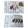 thumbnail image 1 of Spring Pig Placemats Set of 12, Butterfly Botanical Floral Blue Plaid Placemats for Dining Table, Place Mats for Kitchen Tabletop, Waterproof Wipeable Dining Table Mats Set, 1 of 9