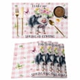 thumbnail image 1 of Spring Pig Placemats Set of 4, Butterfly Botanical Floral Pink Plaid Placemats for Dining Table, Place Mats for Kitchen Tabletop, Waterproof Wipeable Dining Table Mats Set, 1 of 9