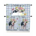 thumbnail image 1 of Spring Pig Swag Curtains for Living Room/Bedroom Windows, Butterfly Botanical Floral Blue Plaid Kitchen Curtains and Valances Set 36 Inch Length, Light Filtering Swags Valance Curtain Panels, 1 of 5