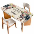 thumbnail image 1 of Spring Pig Table Cloths for 4 Foot Rectangle Tables, Butterfly Botanical Floral Rustic Patio Waterproof Elastic Fitted Tablecloths, Washable Rectangular Table Cover for Camping, 1 of 8