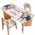 thumbnail image 1 of Spring Pig Table Cloths for 6 Foot Rectangle Tables, Butterfly Botanical Floral Pink Plaid Patio Waterproof Elastic Fitted Tablecloths, Washable Rectangular Table Cover for Camping, 1 of 8