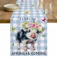 thumbnail image 1 of Spring Pig Table Runner - 70 Inch Long Butterfly Botanical Floral Blue Plaid Cotton and Linen Blended Dress Scarves Farmhouse Table Runner for Kitchen Dining, Coffee Table, 13" x 70", 1 of 8