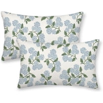 Spring Pillow Covers 12x20 Inch 2 Pcs Blue Green Hydrangea Flower Decor Throw Pillows Vintage Floral Seasonal Summer Outdoor Decoration Lumbar Pillowcase Linen Cushion Cover for Couch Sofa