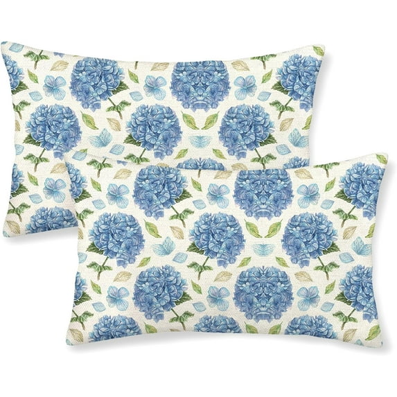 Spring Pillow Covers 12x20 Set of 2 Blue Hydrangea Floral Throw Pillows Spring Summer Flower Decorations Hydrangea Pillowcase Linen Outdoor Decor Farmhouse Cushion Case for Couch Sofa Home