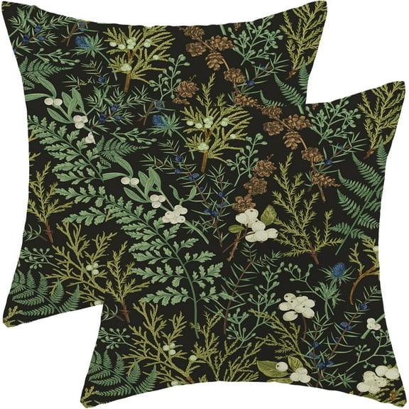 Spring Pillow Covers 16x16 Inch Set of 2,Black Sage Green Wild Flower Plant Throw Pillows Case,Seasonal Vintage Floral Outdoor Decorative Linen Farmhouse Decor Cushion Covers for Sofa Bed Couch