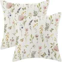 Spring Pillow Covers 16x16 Inch Set of 2, Sage Green Pink Wild Flower Throw Pillows Case,Colorful Seasonal Floral Plant Outdoor Decorative Farmhouse Decor Cushion Covers for Home Sofa Bed Couch