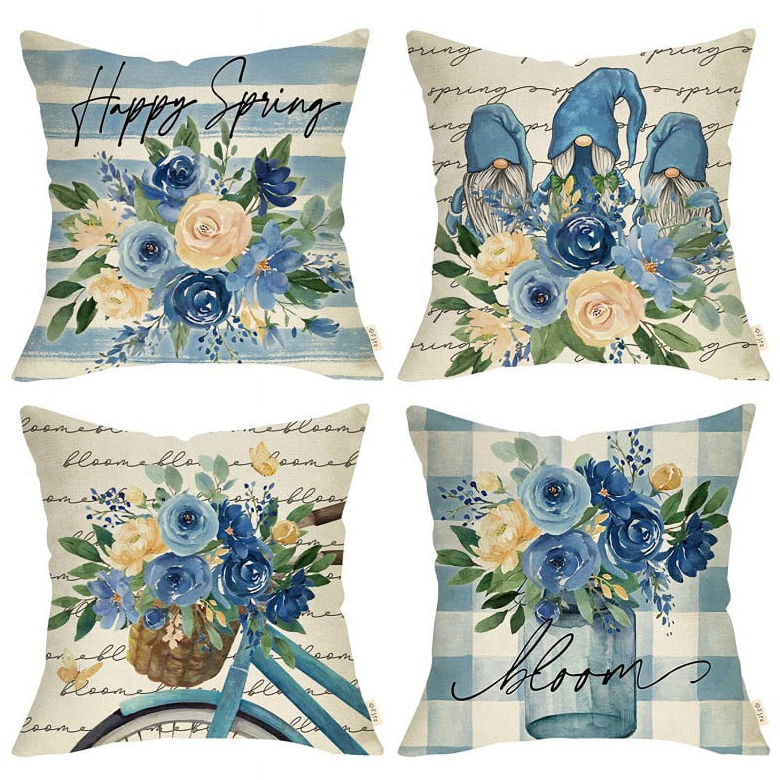 Spring Pillow Covers 18X18 Set Of 4 Farmhouse Throw Pillows Decor for