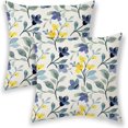 thumbnail image 1 of Spring Pillow Covers 18x18 Inch 2 Pcs, Blue and Yellow Flower Decorative Throw Pillows,Vintage Plant Floral Summer Seasonal Outdoor Decor Pillowcase Linen Cushion Cover for Couch Sofa, 1 of 6