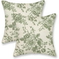 thumbnail image 1 of Spring Pillow Covers 18x18 Inch 2 Pcs Sage Green Vintage Floral Decor Throw Pillows Chinoiserie Flower Leaves Plant Seasonal Outdoor Decoration Pillowcase Linen Cushion Cover for Couch Sofa Bed, 1 of 6