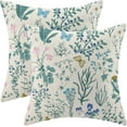 thumbnail image 1 of Spring Pillow Covers 18x18 Inch Set of 2,Blue Teal Wild Flower Plant Throw Pillows Case,Seasonal Floral Outdoor Decorative Square Linen Farmhouse Decor Cushion Covers for Home Sofa Bed Couch, 1 of 6