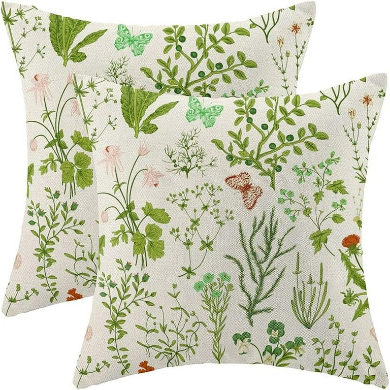 Spring Pillow Covers 18x18 Inch Set of 2 Sage Green Wild Flower Plant Throw Pillows Case Seasonal Floral Outdoor Decorative Square Linen Farmhouse Decor Cushion Covers for Home Sofa Bed Couch Walmart....