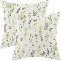 Spring Pillow Covers 18x18 Inch Set of 2, Sage Green Yellow Wild Flower Throw Pillows Case,Colorful Seasonal Floral Plant Outdoor Decorative Farmhouse Decor Cushion Covers for Sofa Bed Couch