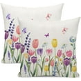 thumbnail image 1 of Spring Pillow Covers 18x18 Inch Set of 2, Watercolor Flowers Lavender Tulip Throw Pillows Summer Spring Decorations Floral Pillowcase Square Outdoor Decor Farmhouse Cushion Case for Couch Home, 1 of 6