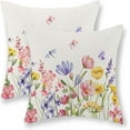 thumbnail image 1 of Spring Pillow Covers 18x18 Inch Set of 2, Watercolor Pupple Pink Yellow Flowers Throw Pillows Summer Spring Decorations Floral Pillowcase Outdoor Decor Farmhouse Cushion Case for Couch Home, 1 of 6