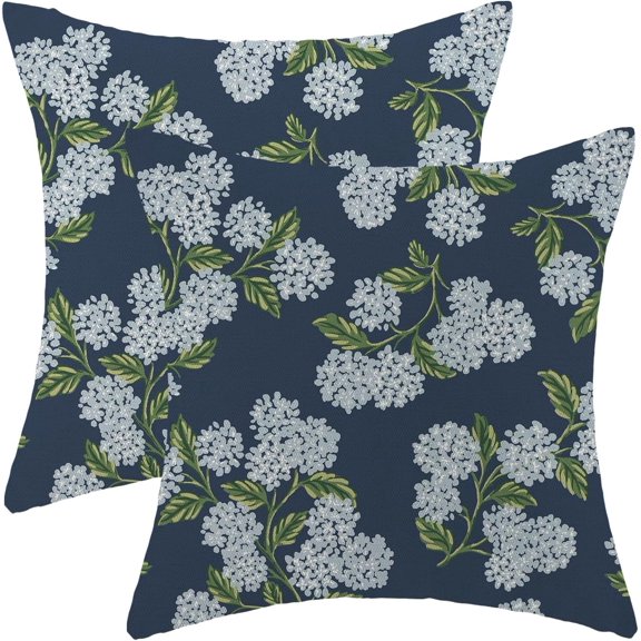 Spring Pillow Covers 18x18 Pack of 2 Blue Green Hydrangea Floral Decorative Throw Pillow Covers Outdoor Summer Seasonal Flower Decor Pillowcase Farmhouse Linen Cushion Case for Home Couch