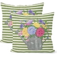 thumbnail image 1 of Spring Pillow Covers 18x18 Set of 2, Green Stripes Floral Farmhouse Throw Pillow Covers Colorful Flowers Decorative Spring Summer Pillowcase Decorations for Home Couch Sofa Outdoor, 1 of 6
