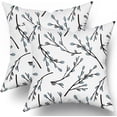 thumbnail image 1 of Spring Pillow Covers 18x18 Set of 2 Teal Gray Grey Leaf Print Decorative Throw Pillows Modern Rustic Pillowcase Cotton Square Cushion Cover Decor for Home Couch Bed Soft, 1 of 6