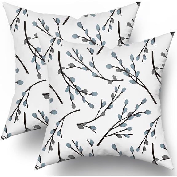 Spring Pillow Covers 18x18 Set of 2 Teal Gray Grey Leaf Print Decorative Throw Pillows Modern Rustic Pillowcase Cotton Square Cushion Cover Decor for Home Couch Bed Soft
