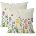 thumbnail image 1 of Spring Pillow Covers 18x18 Set of 2, Tulip Lavender Butterfly Throw Pillow Covers Flowers Decorative Mother''s Day Pillowcase Spring Decor for Home Couch Sofa Outdoor, 1 of 6
