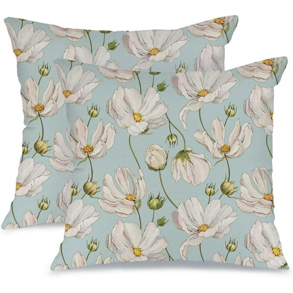 Spring Pillow Covers 18x18 Set of 2,Flowers Decorations Seasonal Farmhouse Summer Pillow Case Decor for Sofa Couch (Blue) AA484-18-2