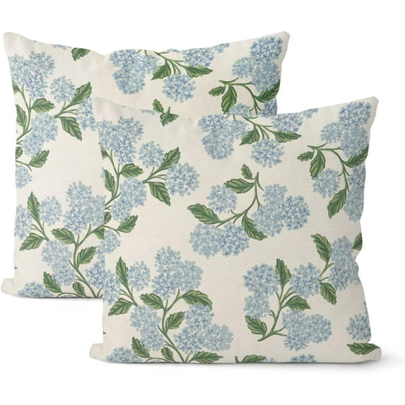 Spring Pillow Covers 20x20 Inch 2 Pcs Navy Blue Sage Green Hydrangea Flower Decor Throw Pillows Vintage Floral Seasonal Summer Outdoor Decoration Pillowcase Linen Cushion Cover for Couch Sofa