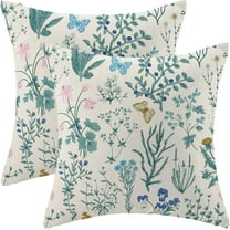 Spring Pillow Covers 20x20 Inch Set of 2,Blue Teal Wild Flower Plant Throw Pillows Case,Seasonal Floral Outdoor Decorative Square Linen Farmhouse Decor Cushion Covers for Home Sofa Bed Couch