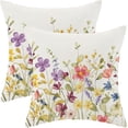 thumbnail image 1 of Spring Pillow Covers 20x20 Inch Set of 2, Colorful Wild Flower Leaves Plant Throw Pillows Case,Seasonal Floral Outdoor Decorative Farmhouse Decor Cushion Covers for Home Sofa Bed Couch, 1 of 3