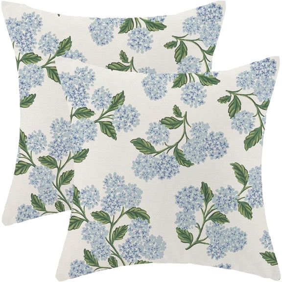Spring Pillow Covers 20x20 Inch Set of 2, Green Blue Hydrangea Flower Throw Pillows Case,Floral Summer Outdoor Seasonal Decorative Farmhouse Decor Cushion Covers for Home Sofa Bed Couch