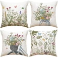 thumbnail image 1 of Spring Pillow Covers 20x20 Inch Set of 4 Green Plant Flower Throw Pillows Covers Floral Outdoor Decorative Square Linen Farmhouse Cushion Covers for Home Sofa Bed Couch, 1 of 6