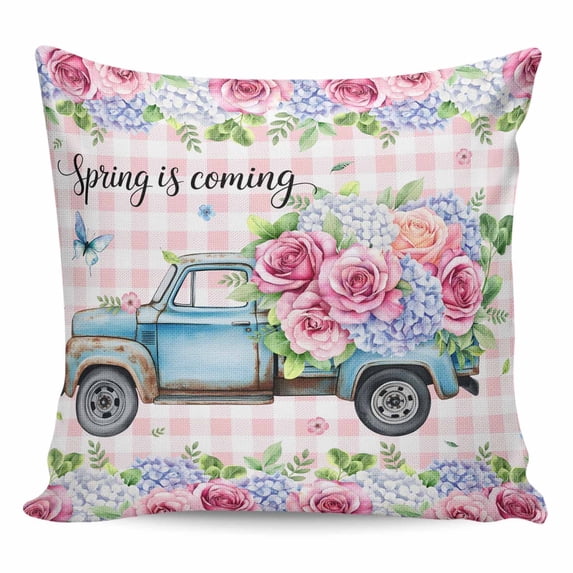 Spring Pillow Covers 24x24 Inch Decorative Throw Pillow Cover, Truck Botanical Rose Leaves Butterfly Pink Lattice Sofa Pillowcases Accent Cushion Case Home Decor Bedroom Living Room
