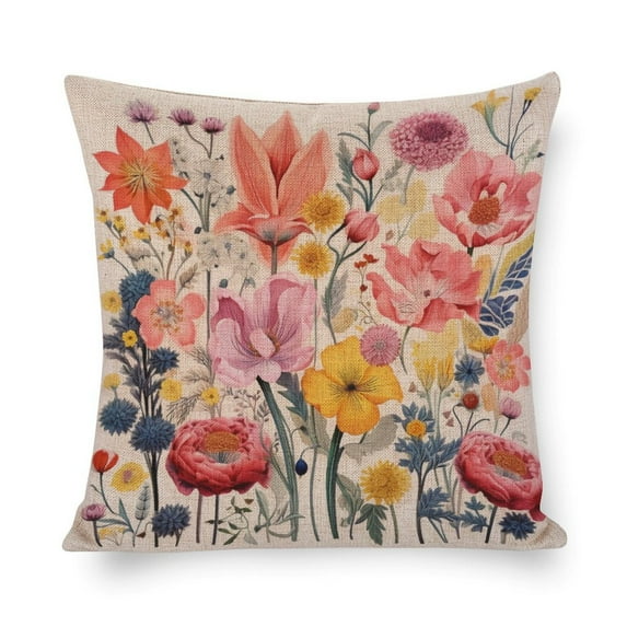 Spring Pillow Covers Botanical Spring Flowers Pillow Protector 20"x20" Vintage Floral Spring Colorful Flower Plant Decorations Pillow Covers Modern Decorative Pillow Covers for Couch Sofa Bedroom Car