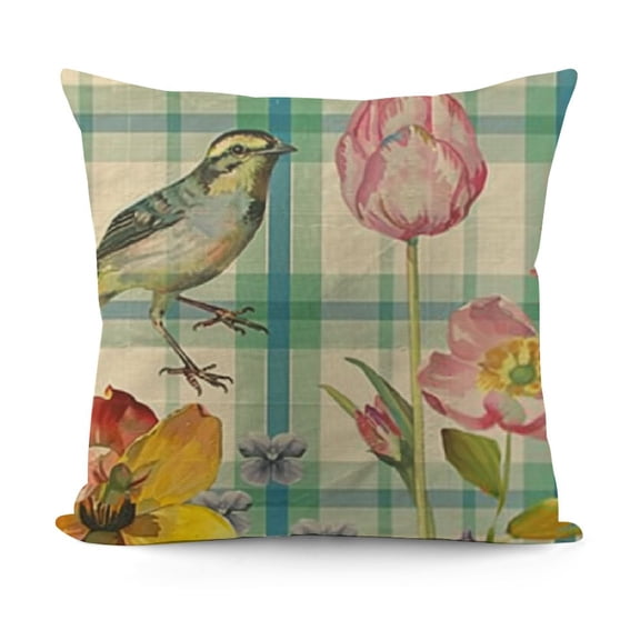 Spring Pillow Covers Green Floral Birds Throw Pillowcase Seasonal Summer Home Sofa Bedroom Living Room Holiday Decor Cushion Case Farmhouse Decorations