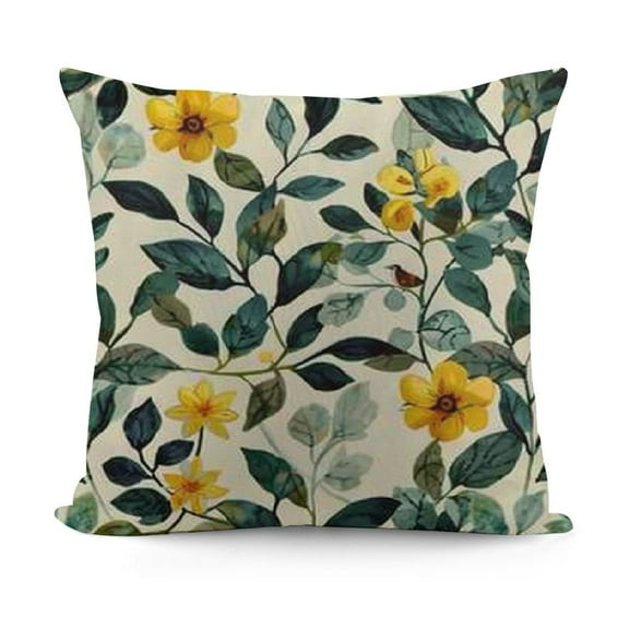 Spring Pillow Covers , Sage Green Olive Yellow Flower Decorative Throw Pillows,Vintage Plant Floral Summer Seasonal Outdoor Decor Pillowcase Cushion Cover for Couch Sofa