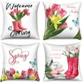 thumbnail image 1 of Spring Pillow Covers Set of 4, Pink Tulip Throw Pillow Covers Flowers Pillowcase Farmhouse Decorations Velvet Cushion Case for Home Outdoor Yard 20inx20in, 1 of 5