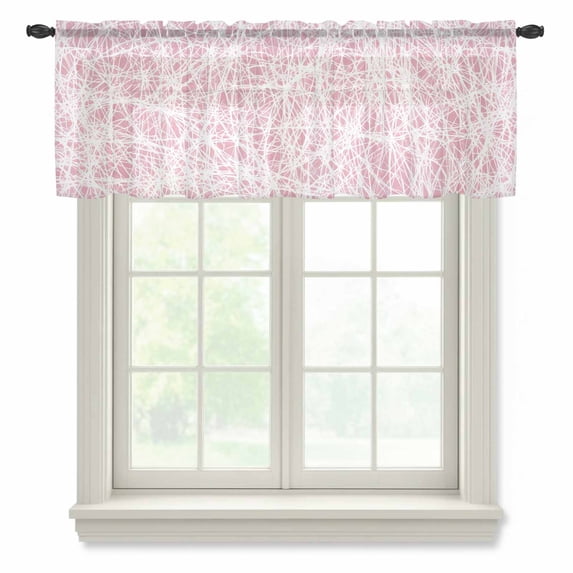 Spring Pink Cobweb Sheer Curtains Valances for Windows Abstract Boho Farmhouse Lines Chiffon Kitchen Valances for Cafe, Rod Pocket Voile Window Treatments Curtains for Living Room Bedroom, 54"x18"