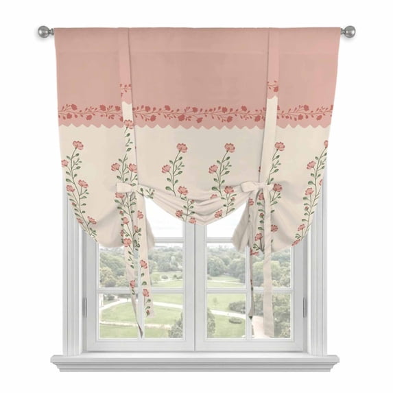 Spring Pink Floral Balloon Curtains 63 Inch Length for Living Room/Bedroom, Vintage Farmhouse Flowers Art Rod Pocket Privacy Door Curtains Decorative Tie Up Shade for Window 52"x63"