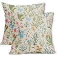 thumbnail image 1 of Spring Pink Floral Pillow Covers 16x16 Inch Sage Green Wild Flower Plant Butterfly Decorative Pillow Cases Vintage Seasonal Cushion Covers Farmhouse Home Decor for Porch Couch Outdoor Set of 2, 1 of 6