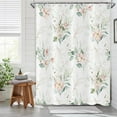 thumbnail image 1 of Spring Pink Floral Shower Curtain, Weighted Bottom Sage Green Eucalyptus Leaf Watercolor Botanical Plants with Gold Branches Fabric Bathroom Curtain Home Decor Waterproof Washable with 12 Hooks, 1 of 6