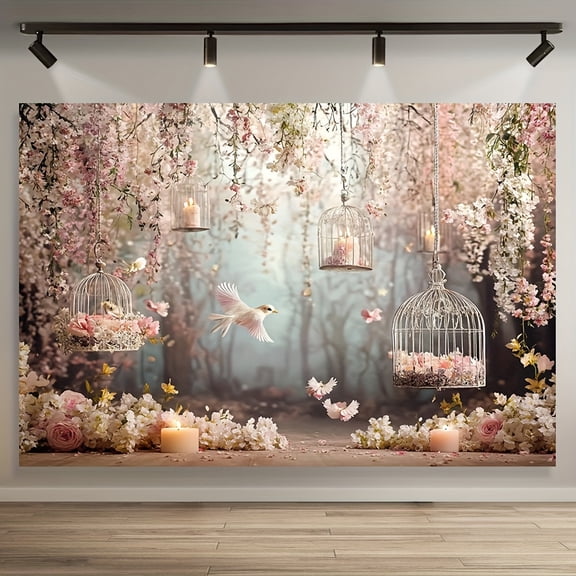 Spring Pink Flower Baby Shower Backdrop Elegant Pink White Floral Wedding Photography Background Lush Vine White Bird Birthday Party Decorations Banner Supplies Photo Booth Props