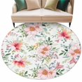 thumbnail image 1 of Spring Pink Flower Round Area&nbsp;Rug 8ft Country Vintage Red Pink Floral Green Leaf Non-Slip&nbsp;Washable Circle Rugs Soft Felt Indoor Floor Mat for Bedroom Kitchen Living Room Bathroom, 1 of 9