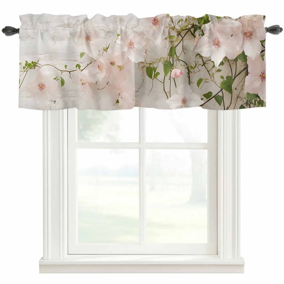 Spring Pink Flower Valances for Windows Retro Pastoral Walls Rod Pocket Curtain Valance Window Treatment Short Curtains for Kitchen Living Room, 60"x14"