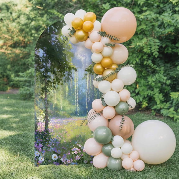 Spring Pink Flowers Arch Backdrop Cover 6 FT, Green Grass Tree Fantasy Oil Paintings Wedding Arch Cover Stretchy Backdrop Stands Covers for Birthday Party Ceremony Banquet Decor